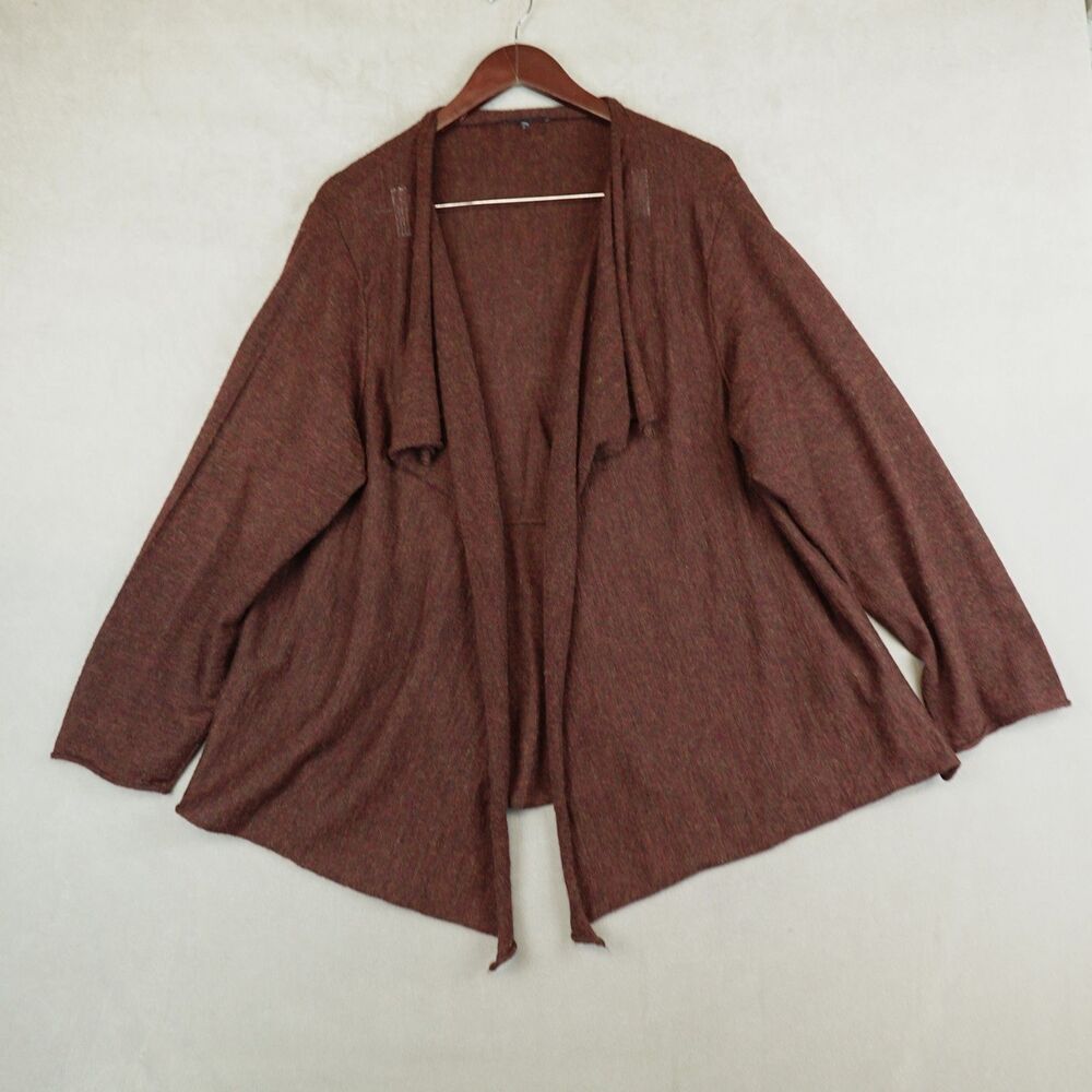 EILEEN FISHER Cardigan Sweater 100% Royal Alpaca Brown Open Front Size XL